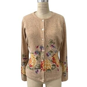 Vintage Banana Republic Knit Cardigan Sweater Womens M Floral Print Button Front